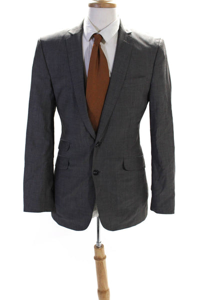 Ben Sherman Mens Wool Striped Single Breasted Suit Jacket Gray Size 40