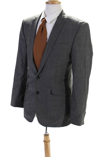 Ben Sherman Mens Wool Striped Single Breasted Suit Jacket Gray Size 40