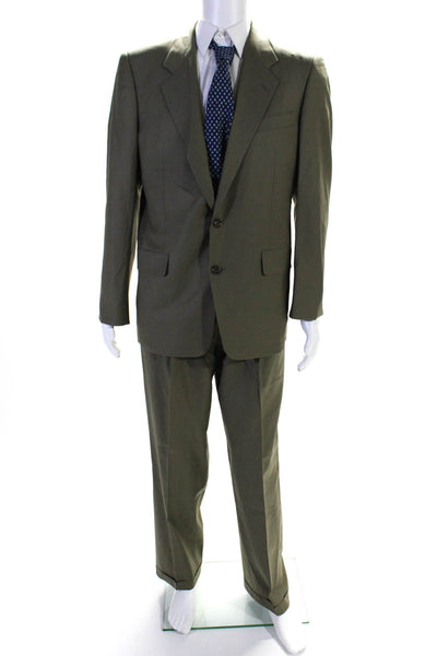 Hickey Freeman Mens Wool Single Breasted 2 Piece Suit Beige Size 41