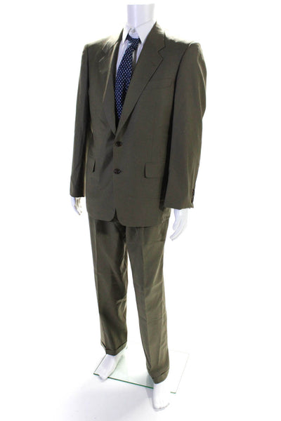 Hickey Freeman Mens Wool Single Breasted 2 Piece Suit Beige Size 41