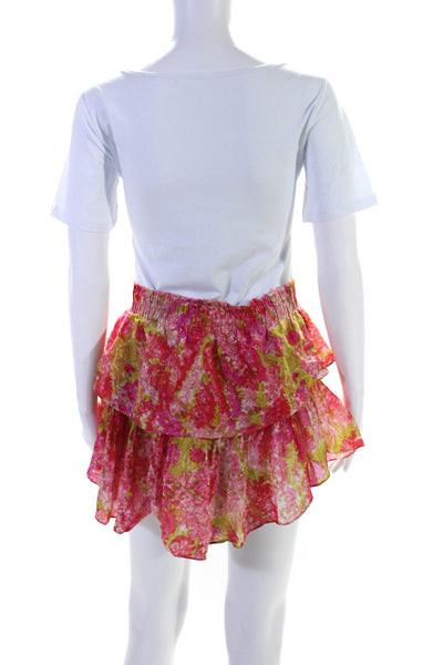 Love Shack Fancy Womens Cotton Floral Print Ruched Ruffled Skirt Pink Size M