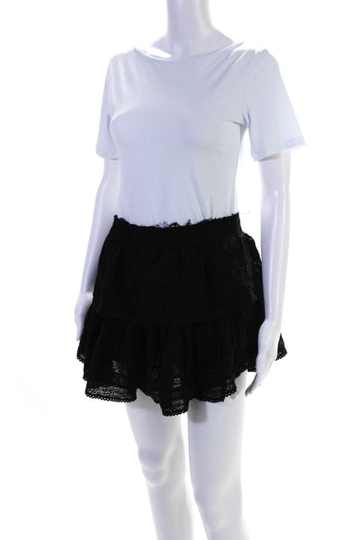 Love Shack Fancy Womens Cotton Ruched Elastic Tiered Ruffled Skirt Black Size M