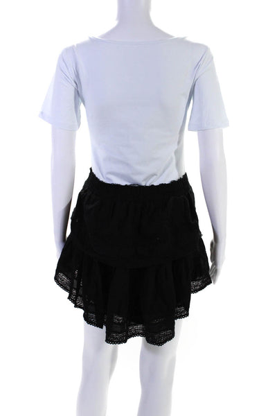 Love Shack Fancy Womens Cotton Ruched Elastic Tiered Ruffled Skirt Black Size M