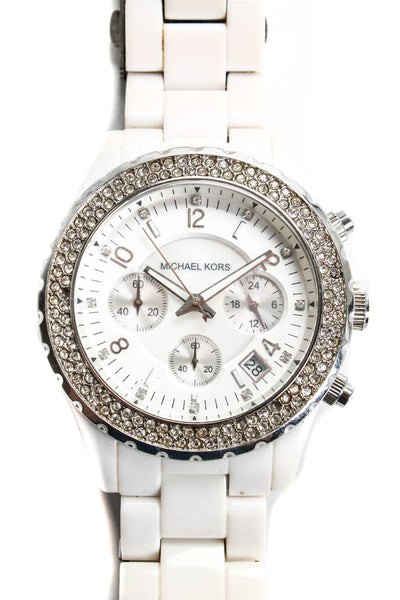 Michael Kors Womens Madison Chronograph Mother Of Pearl Crystal Watch White 15 m