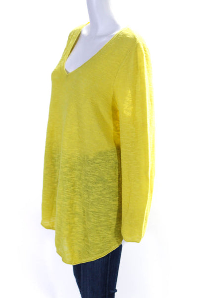 Eileen Fisher Womens 3/4 Sleeve V Neck Open Knit Sweater Yellow Linen Size XL