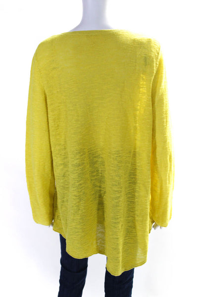 Eileen Fisher Womens 3/4 Sleeve V Neck Open Knit Sweater Yellow Linen Size XL