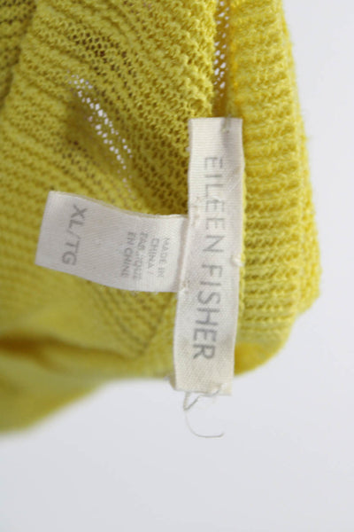 Eileen Fisher Womens 3/4 Sleeve V Neck Open Knit Sweater Yellow Linen Size XL