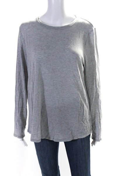 Eileen Fisher Womens Long Sleeve Scoop Neck Knit Tee Shirt Gray Size XL