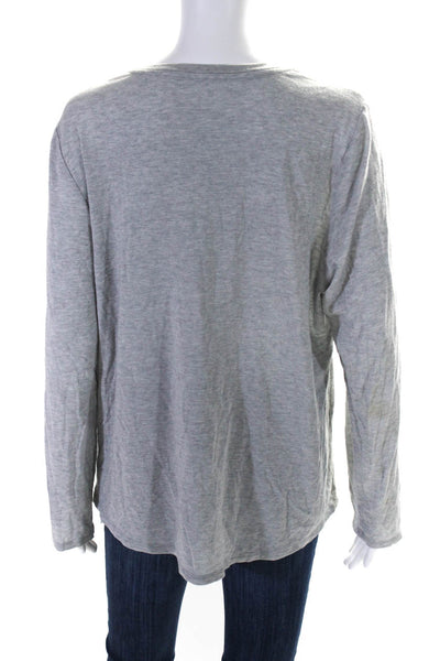 Eileen Fisher Womens Long Sleeve Scoop Neck Knit Tee Shirt Gray Size XL