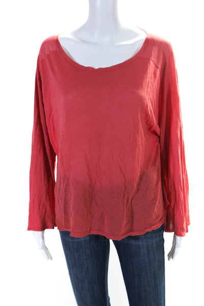 Eileen Fisher Womens Long Sleeve Open Knit Top Salmon Pink Size Extra Large