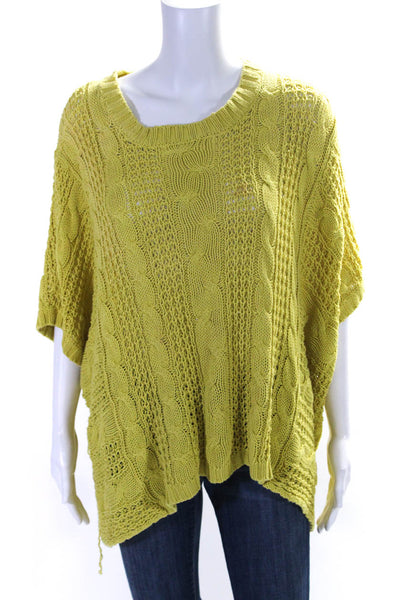 Minnie Rose Womens Short Sleeve Oversized Knit Sweatshirt Yellow Cotton Size M/L