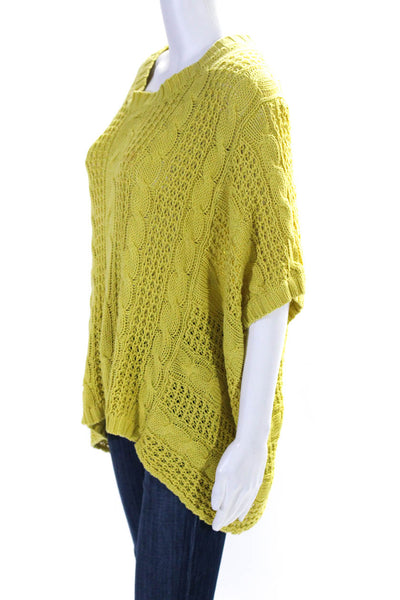 Minnie Rose Womens Short Sleeve Oversized Knit Sweatshirt Yellow Cotton Size M/L