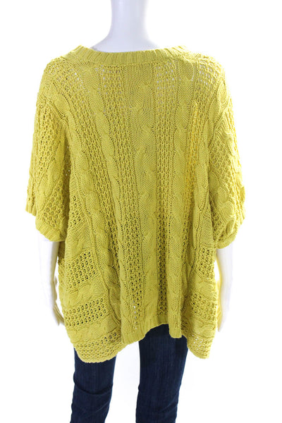 Minnie Rose Womens Short Sleeve Oversized Knit Sweatshirt Yellow Cotton Size M/L