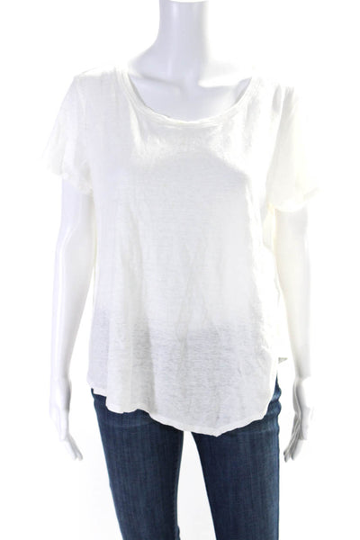 Eileen Fisher Womens Short Sleeve Oversized Scoop Neck Shirt White Linen Size XL