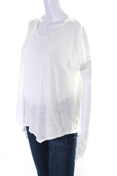 Eileen Fisher Womens Short Sleeve Oversized Scoop Neck Shirt White Linen Size XL