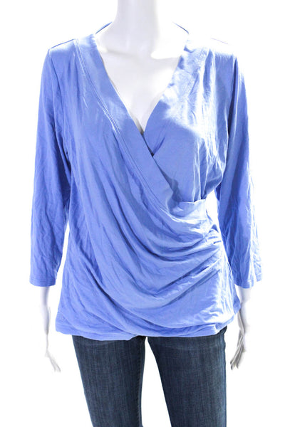 Eileen Fisher Womens Short Sleeve V Neck Knit Shirt Blue Size Extra Large