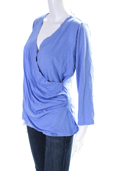 Eileen Fisher Womens Short Sleeve V Neck Knit Shirt Blue Size Extra Large