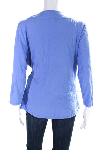 Eileen Fisher Womens Short Sleeve V Neck Knit Shirt Blue Size Extra Large