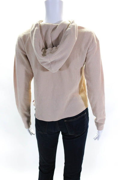 Philanthropy Womens Waffle Knit Cut Out Long Sleeve Hooded Top Beige Tan Size S