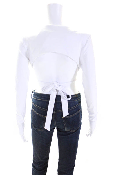 Superdown Womens Cotton Long Sleeve V-Neck Wrap Around Crop Top White Size S