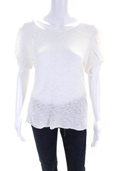 Goldie Womens Cotton Jersey Knit Ruched Short Sleeve Round Neck Top White Size S