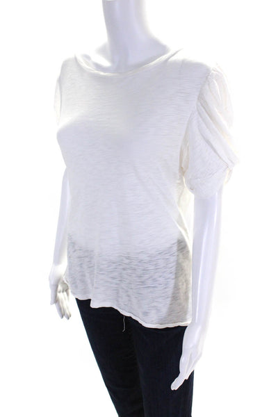 Goldie Womens Cotton Jersey Knit Ruched Short Sleeve Round Neck Top White Size S