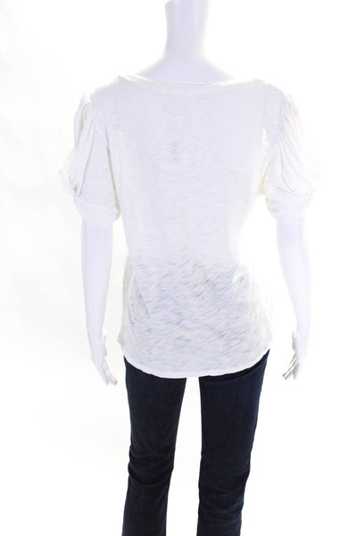 Goldie Womens Cotton Jersey Knit Ruched Short Sleeve Round Neck Top White Size S