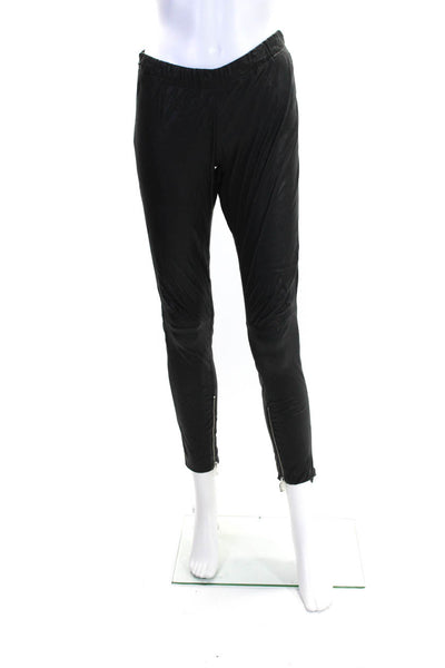 Anine Bing Womens Leather Elastic Waist Ankle Zip Leggings Black Size S