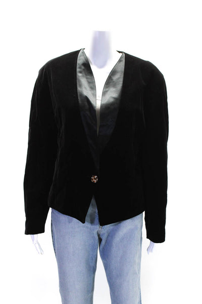 Escada Margaretha Ley Womens Cotton Velvet Crystal Button Blazer Black Size 42