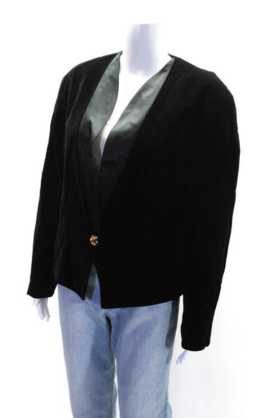 Escada Margaretha Ley Womens Cotton Velvet Crystal Button Blazer Black Size 42