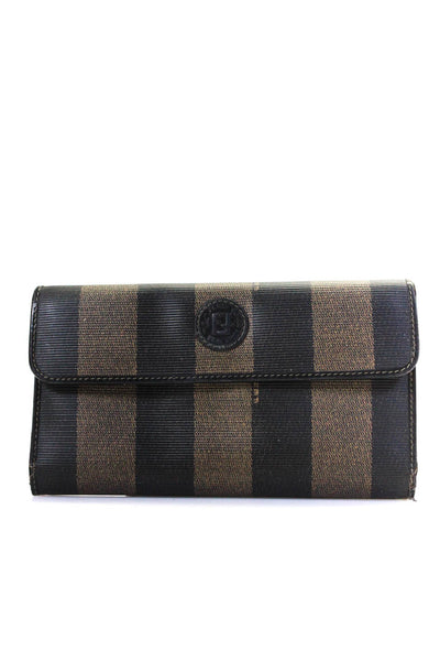 Fendi Leather Striped Print KissLock Pocket Envelope Card Wallet Brown Black