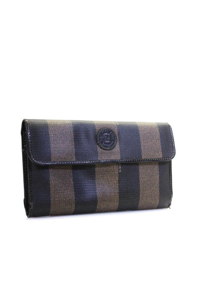 Fendi Leather Striped Print KissLock Pocket Envelope Card Wallet Brown Black