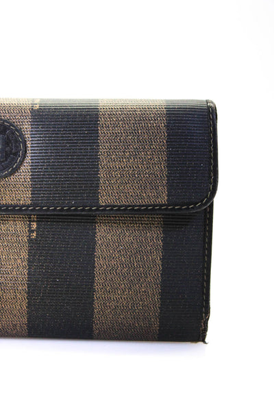 Fendi Leather Striped Print KissLock Pocket Envelope Card Wallet Brown Black