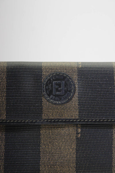 Fendi Leather Striped Print KissLock Pocket Envelope Card Wallet Brown Black