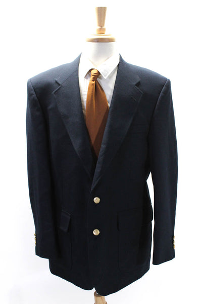 Stafford Mens Wool Single Breasted Two Button Suit Jacket Blue Size 44R