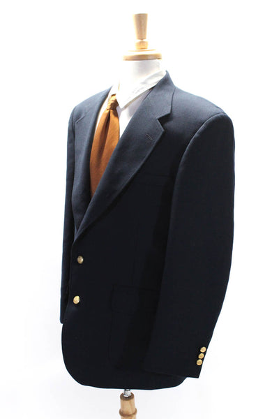 Stafford Mens Wool Single Breasted Two Button Suit Jacket Blue Size 44R