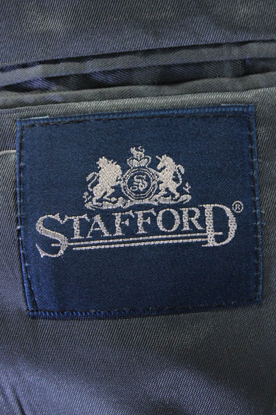 Stafford Mens Wool Single Breasted Two Button Suit Jacket Blue Size 44R