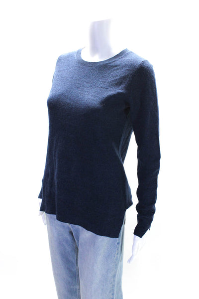 The Cashmere Project Women's Crewneck Log Sleeves Pullover Sweater Blue Size S