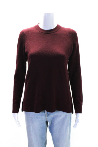 Vince Women's Round Neck Long Sleeves Pullover Sweater Burgundy Size XS