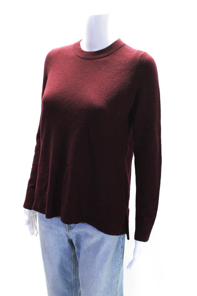 Vince Women's Round Neck Long Sleeves Pullover Sweater Burgundy Size XS