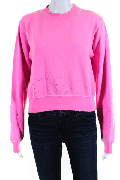 Cotton Citizen Womens Distressed High Neck Crop Sweatshirt Hot Pink Size XS