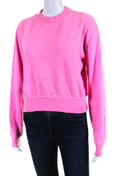 Cotton Citizen Womens Distressed High Neck Crop Sweatshirt Hot Pink Size XS