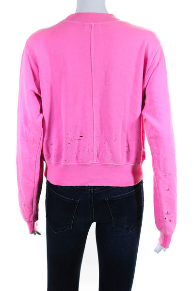 Cotton Citizen Womens Distressed High Neck Crop Sweatshirt Hot Pink Size XS