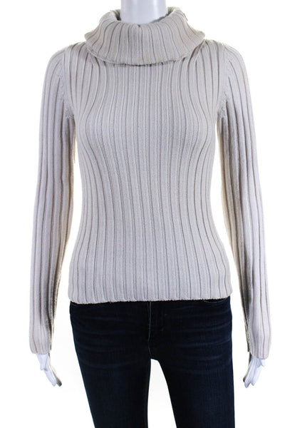 Theory Womens Long Sleeves Pullover Turtleneck Sweater White Wool Size Petite