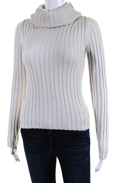 Theory Womens Long Sleeves Pullover Turtleneck Sweater White Wool Size Petite