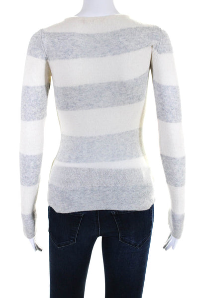 Minnie Rose Womens Cashmere Striped Crew Neck Sweater White Grey Size Small