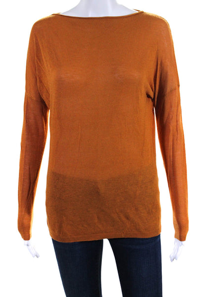 Vince Womens Long Sleeves Pullover Crew Neck Sweater Orange Size Extra Small