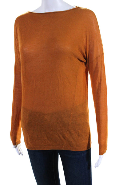 Vince Womens Long Sleeves Pullover Crew Neck Sweater Orange Size Extra Small