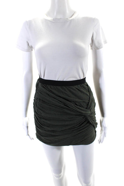 IRO Womens Cotton Jersey Knit Ruched Twist Front Mini Skirt Olive Green Size 1