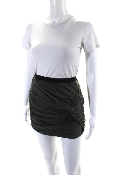 IRO Womens Cotton Jersey Knit Ruched Twist Front Mini Skirt Olive Green Size 1